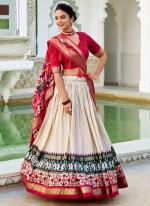 Tussar Silk Off White Festival Wear Patola Print Lehenga Choli